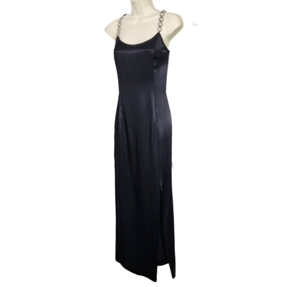 Jessica McClintock Dress Gunne Sax 90s Retro Slip Rhinstones Strap Black Size 10 - Picture 3 of 14